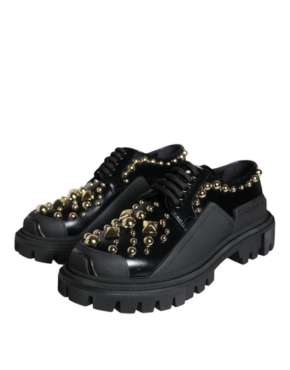 Dolce &amp; Gabbana – Trekking-Derby-Schuhe aus schwarzem Leder mit Verzierung