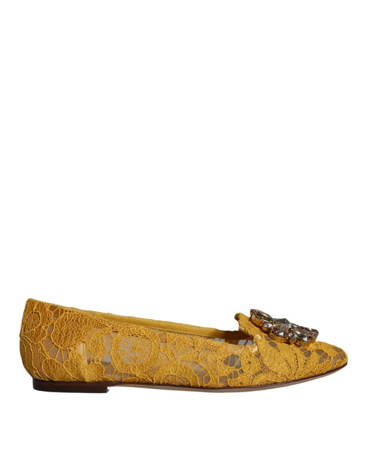 Dolce &amp; Gabbana – Senfgelbe Ballerinas mit Spitze und Kristallen