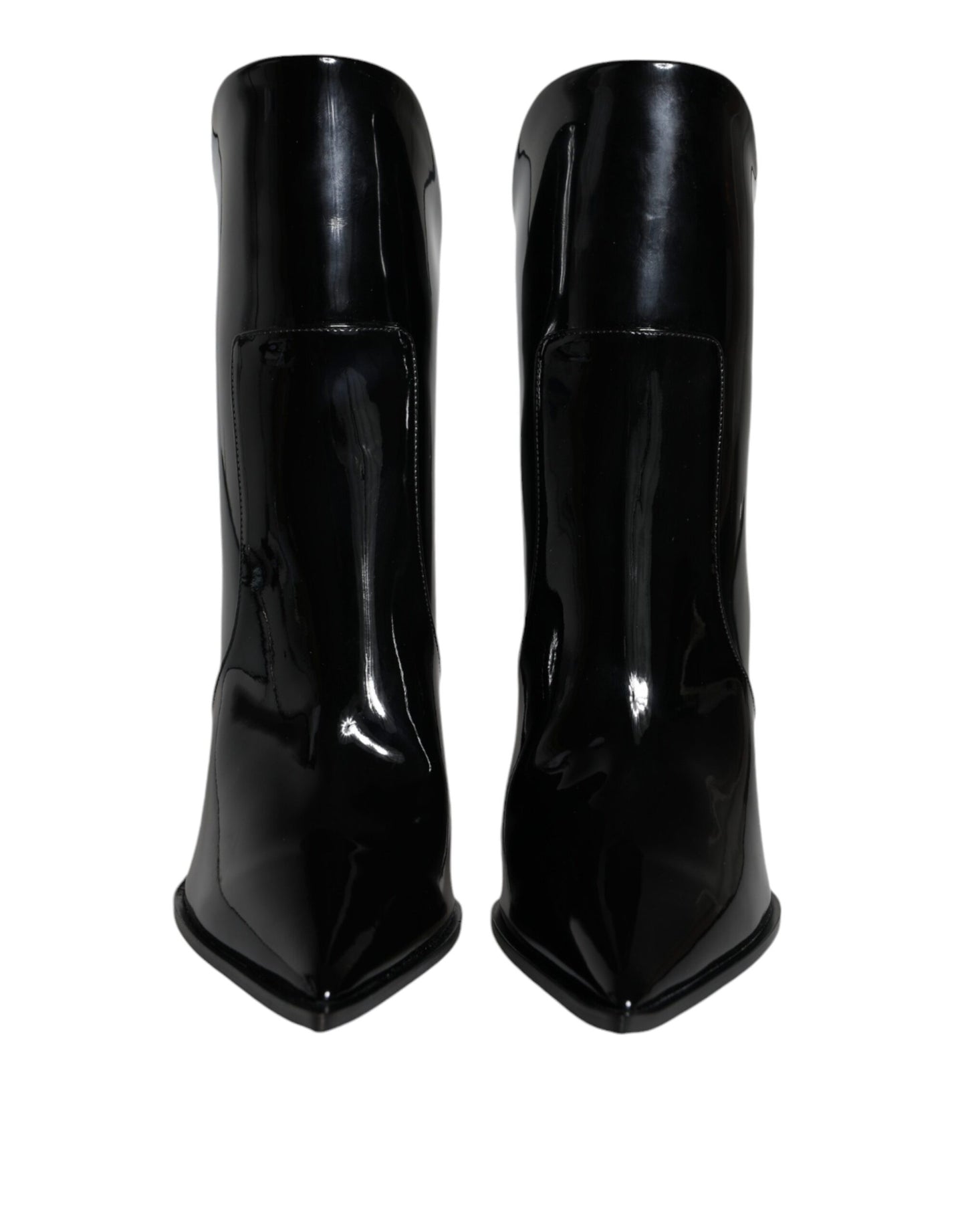 Dolce &amp; Gabbana Black Patent Leather Pointed Ankle Boots Shoes