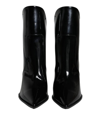 Dolce &amp; Gabbana Black Patent Leather Pointed Ankle Boots Shoes