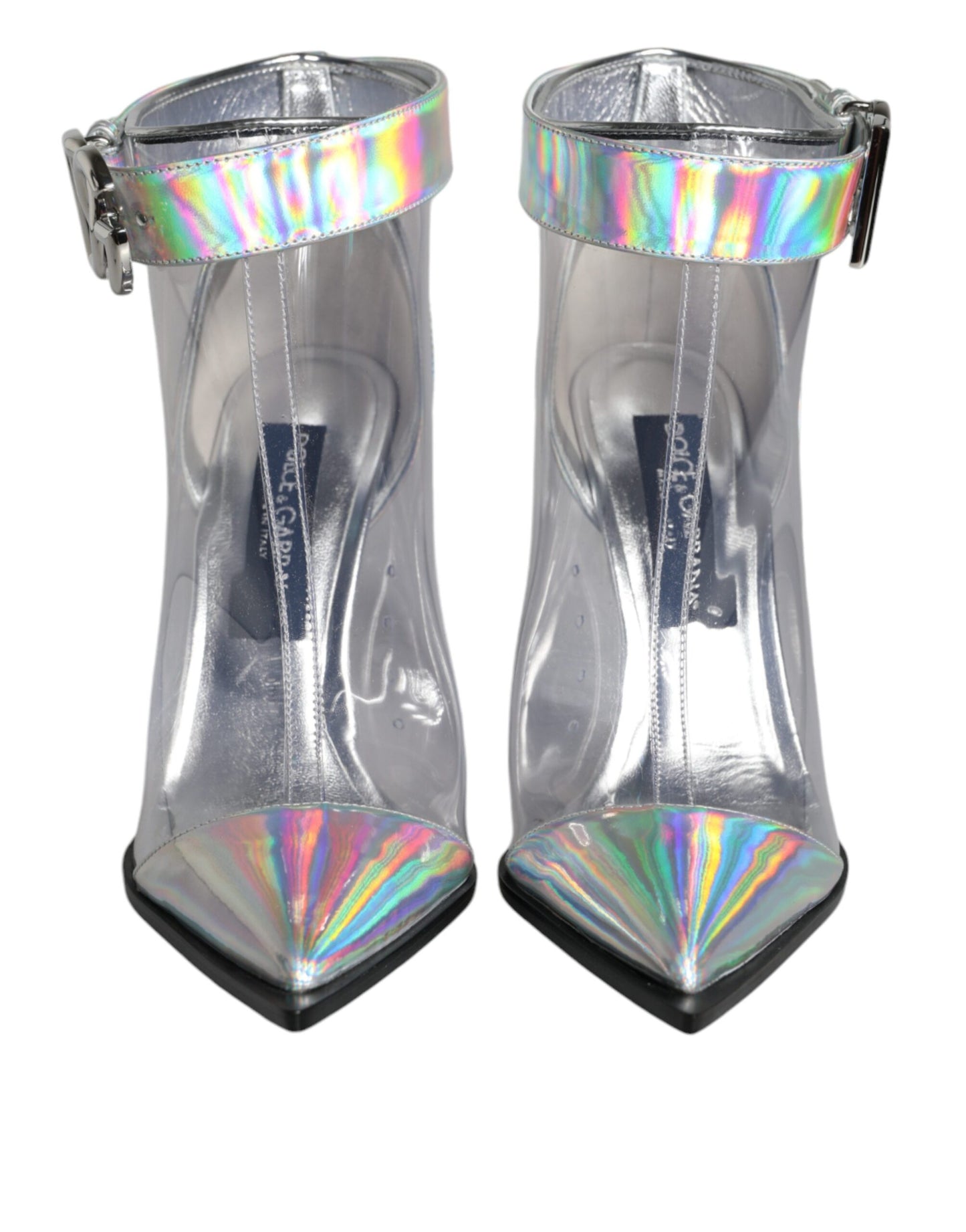 Dolce &amp; Gabbana Silver Iridescent PVC Pointed Short Boots Shoes