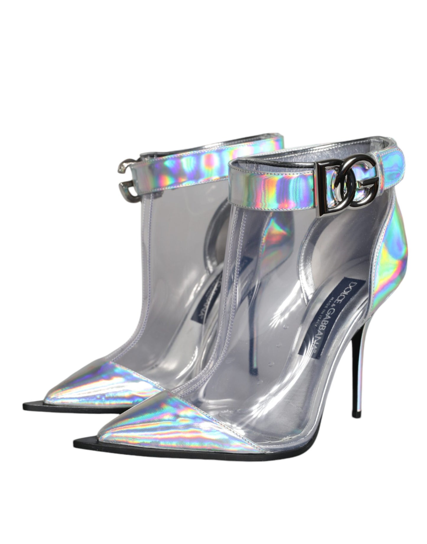 Dolce &amp; Gabbana Silver Iridescent PVC Pointed Short Boots Shoes