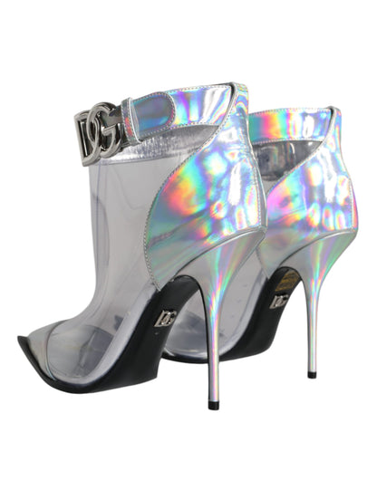 Dolce &amp; Gabbana Silver Iridescent PVC Pointed Short Boots Shoes
