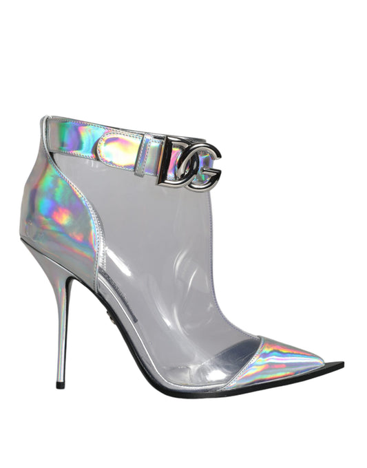 Dolce &amp; Gabbana Silver Iridescent PVC Pointed Short Boots Shoes