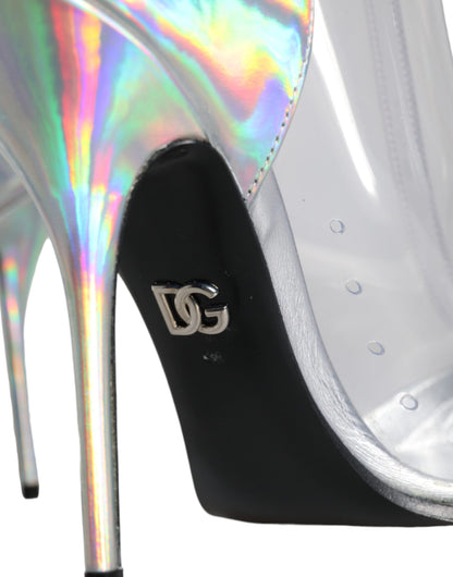 Dolce &amp; Gabbana Silver Iridescent PVC Pointed Short Boots Shoes