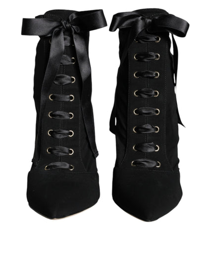 Dolce &amp; Gabbana Black Jersey Stretch Ankle Booties Shoes