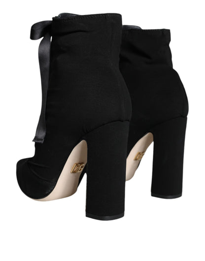 Dolce &amp; Gabbana Black Jersey Stretch Ankle Booties Shoes