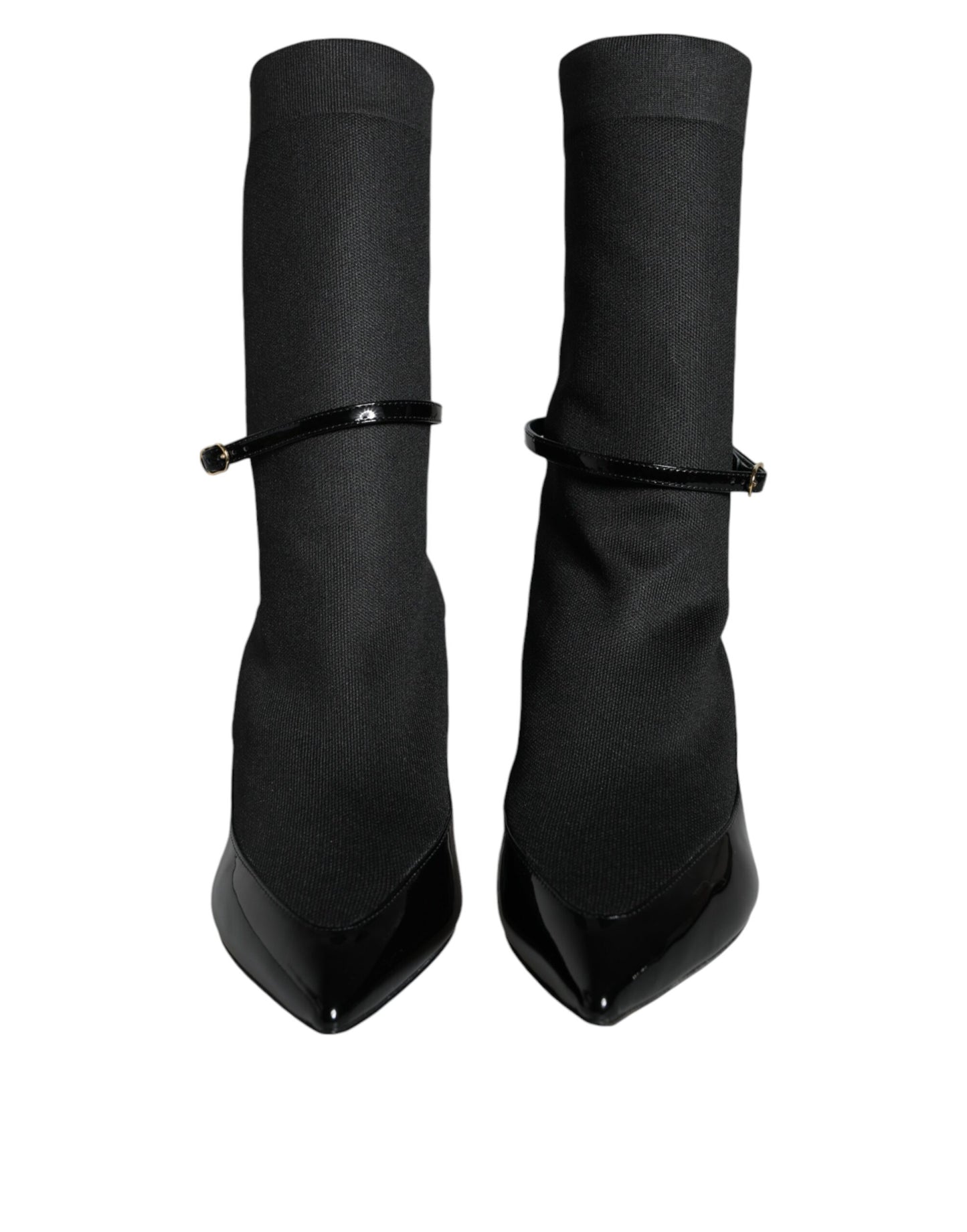 Dolce &amp; Gabbana Black Leather Stilettos Booties Socks Shoes