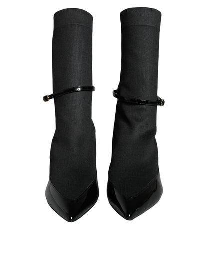 Dolce &amp; Gabbana Black Leather Stilettos Booties Socks Shoes