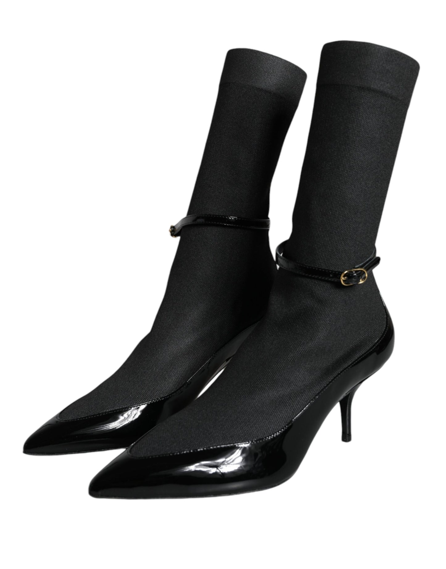 Dolce &amp; Gabbana Black Leather Stilettos Booties Socks Shoes