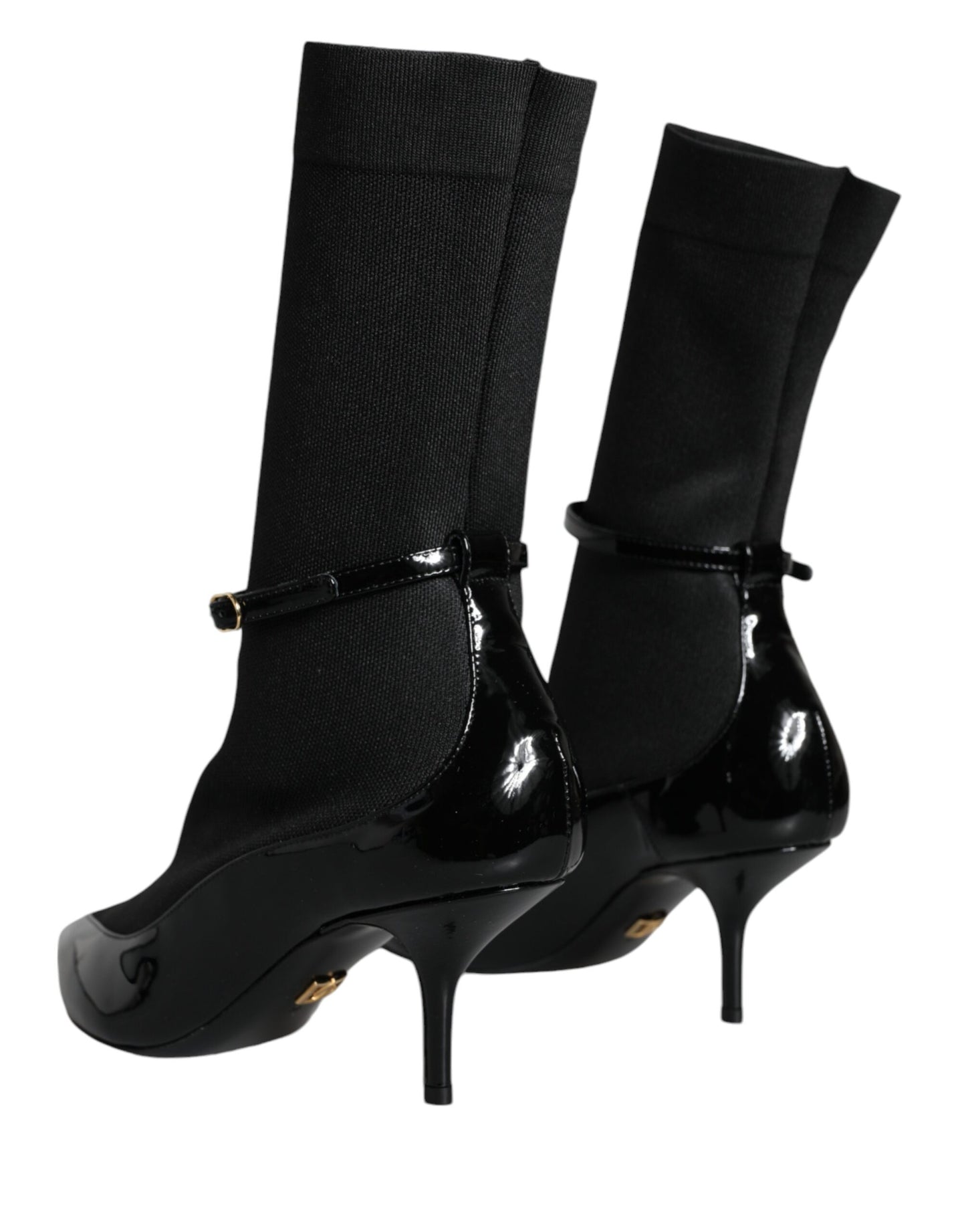 Dolce &amp; Gabbana Black Leather Stilettos Booties Socks Shoes