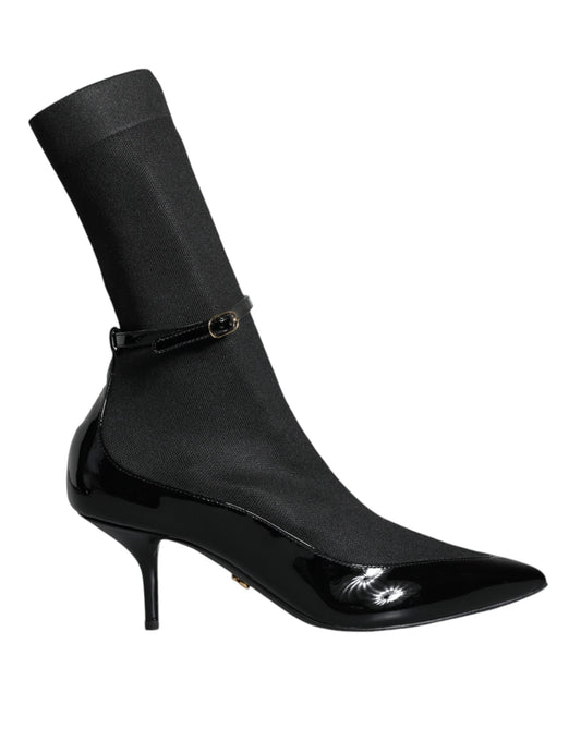 Dolce &amp; Gabbana Black Leather Stilettos Booties Socks Shoes