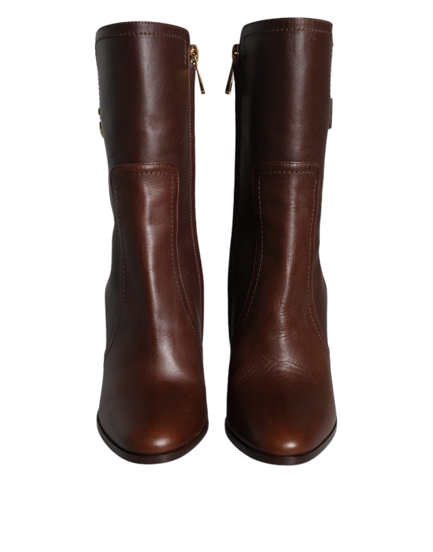 Dolce &amp; Gabbana Brown Leather Heels Mid Calf Boots Shoes
