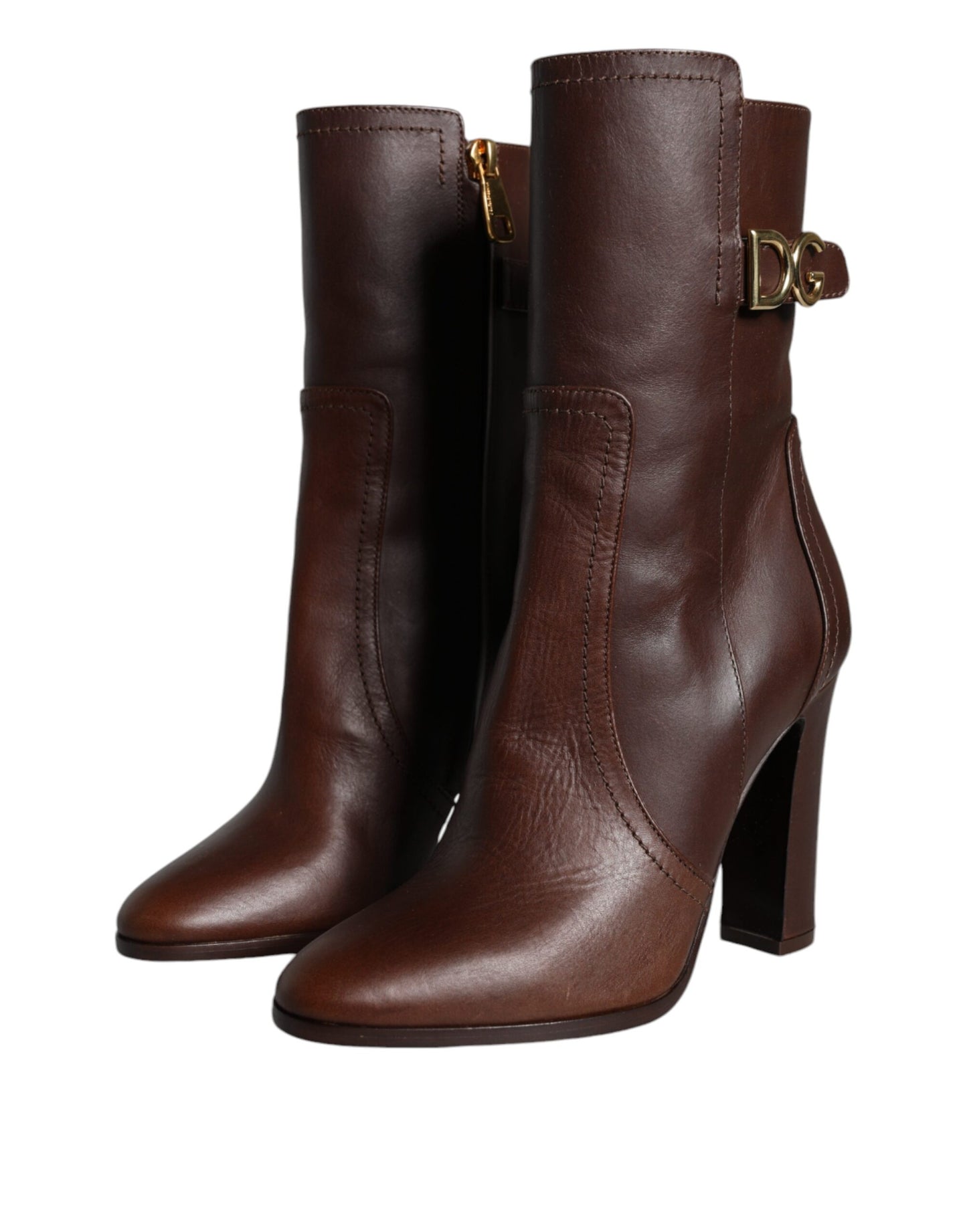 Dolce &amp; Gabbana Brown Leather Heels Mid Calf Boots Shoes
