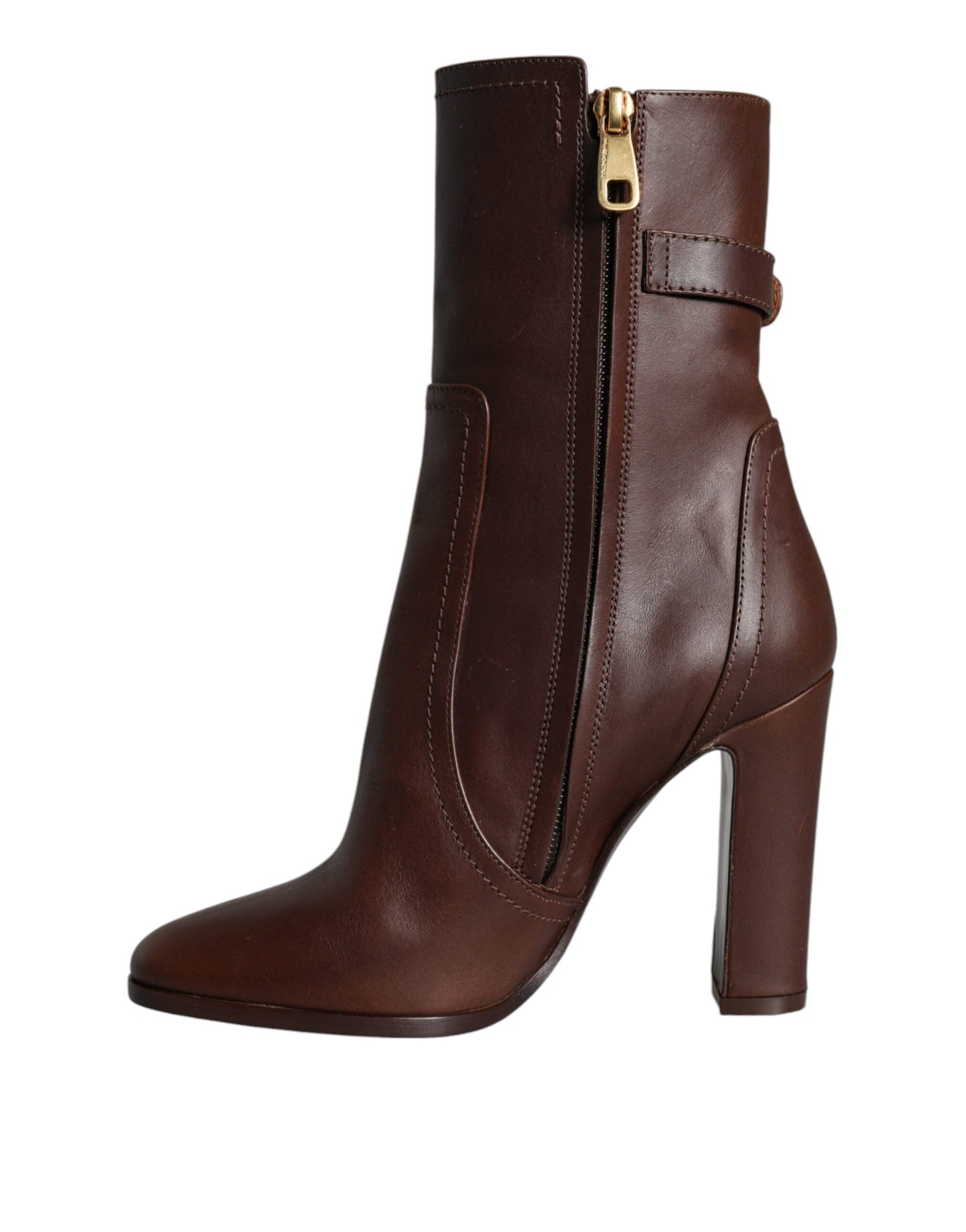 Dolce &amp; Gabbana Brown Leather Heels Mid Calf Boots Shoes