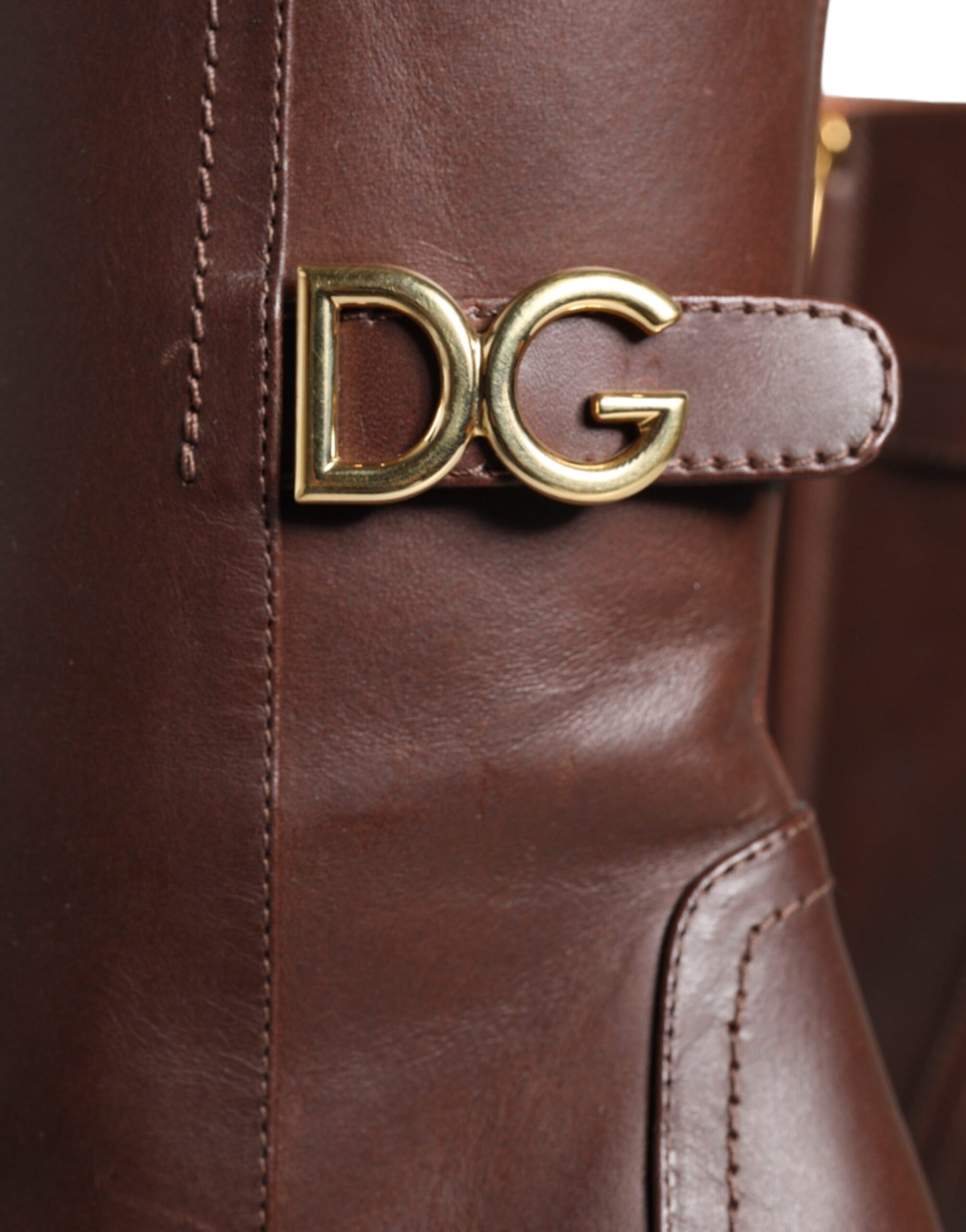 Dolce &amp; Gabbana Brown Leather Heels Mid Calf Boots Shoes