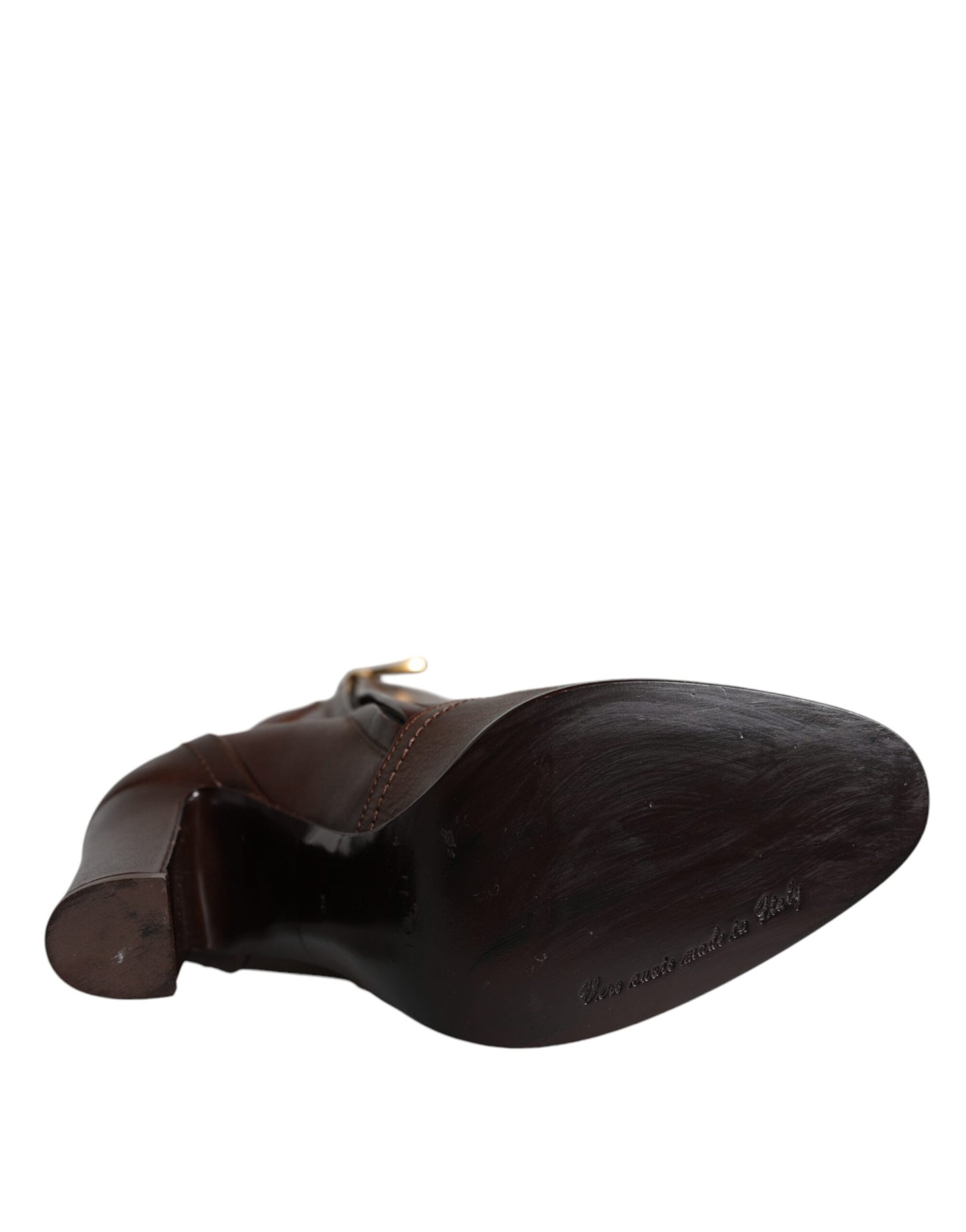 Dolce &amp; Gabbana Brown Leather Heels Mid Calf Boots Shoes