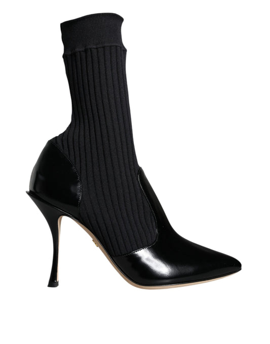 Dolce &amp; Gabbana Black Stretch Stilettos Booties Socks Shoes