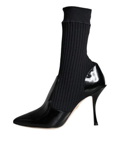 Dolce &amp; Gabbana Black Stretch Stilettos Booties Socks Shoes