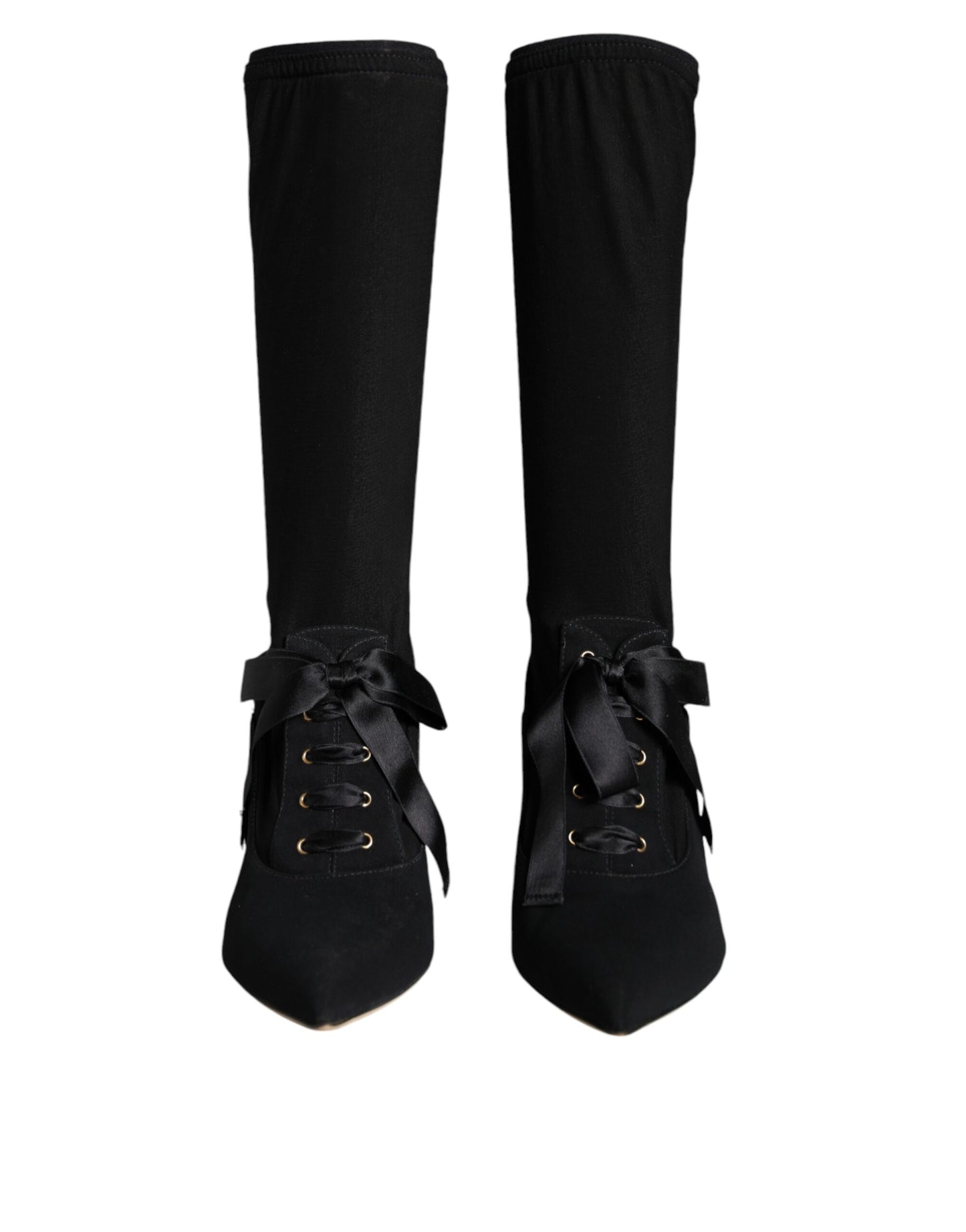 Dolce &amp; Gabbana Black Stiletto Heels Mid Calf Boots Shoes