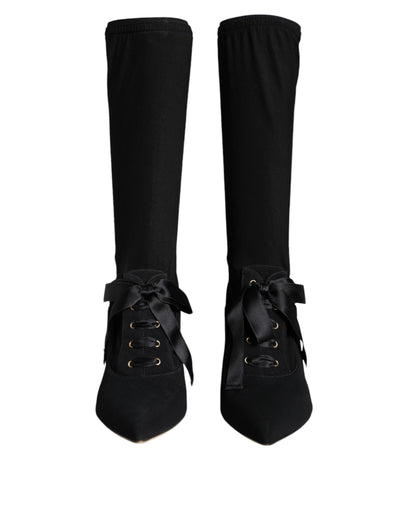 Dolce &amp; Gabbana Black Stiletto Heels Mid Calf Boots Shoes