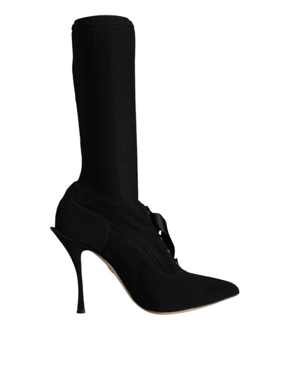 Dolce &amp; Gabbana Black Stiletto Heels Mid Calf Boots Shoes