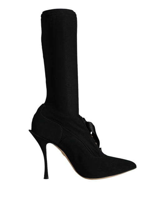 Dolce &amp; Gabbana Black Stiletto Heels Mid Calf Boots Shoes