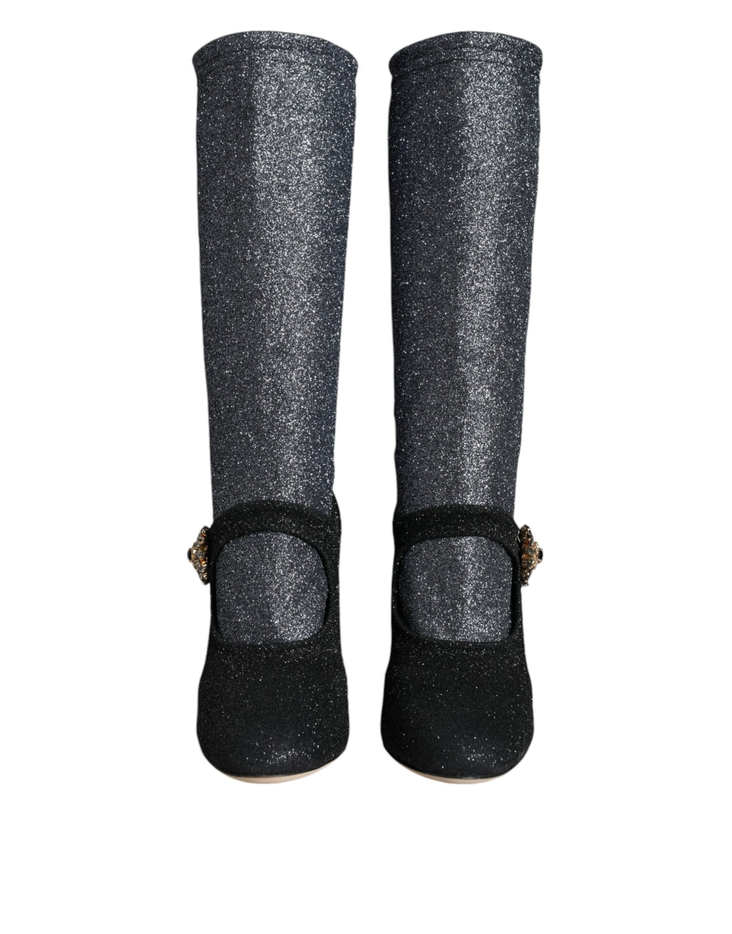 Dolce &amp; Gabbana Black Crystal Mary Janes Booties Shoes