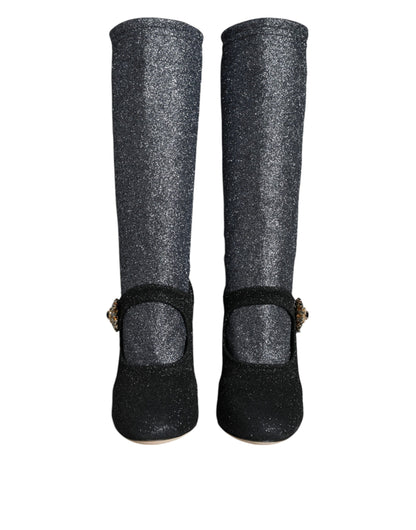 Dolce &amp; Gabbana Black Crystal Mary Janes Booties Shoes