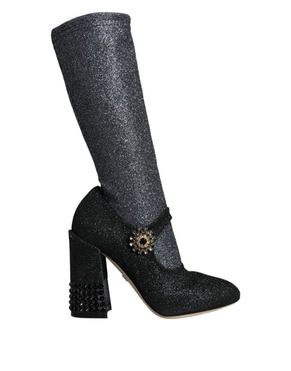 Dolce &amp; Gabbana Black Crystal Mary Janes Booties Shoes
