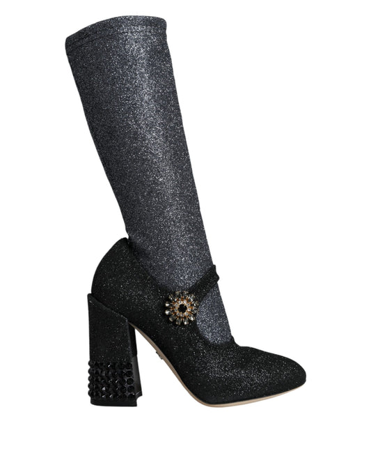 Dolce &amp; Gabbana Black Crystal Mary Janes Booties Shoes