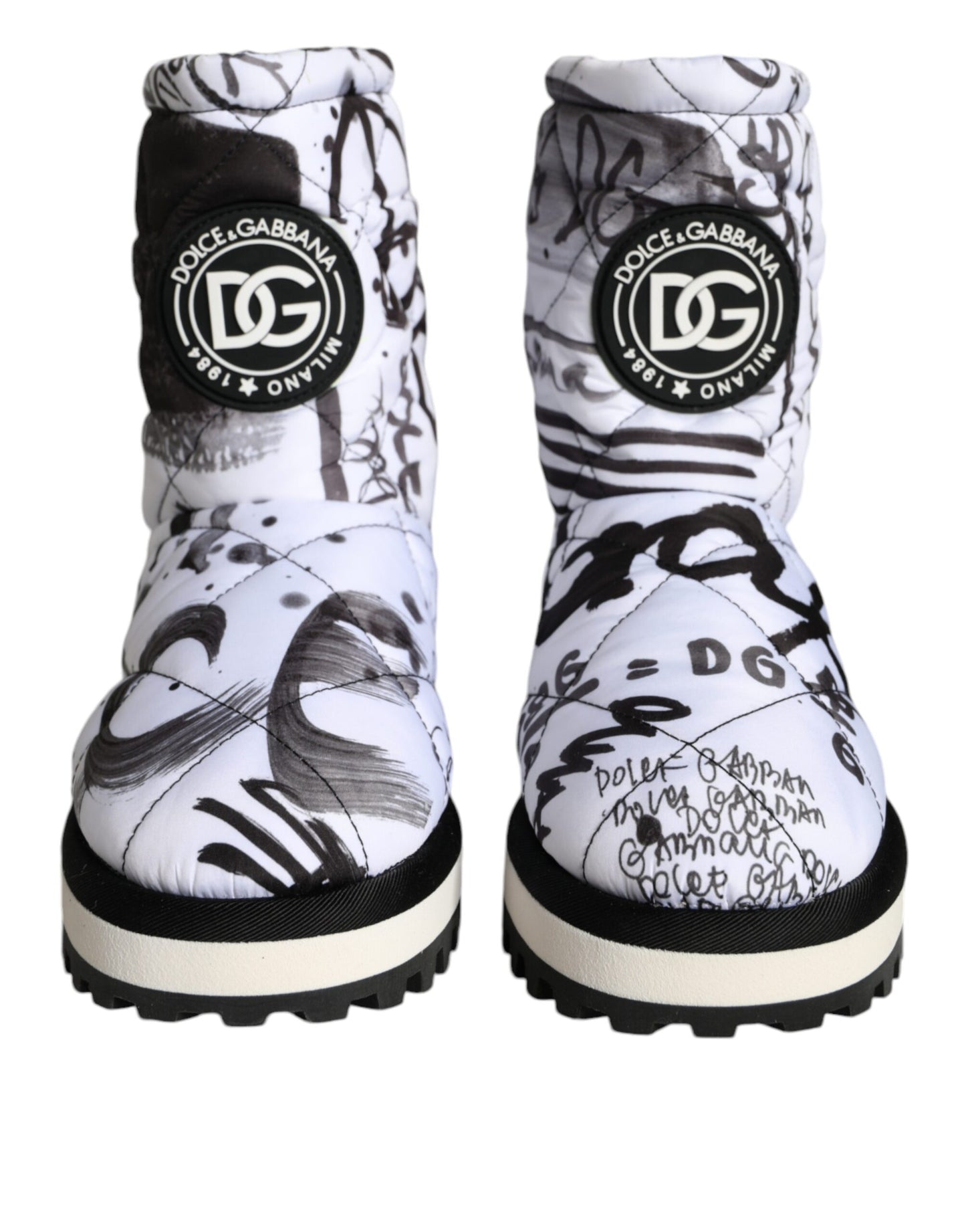 Dolce &amp; Gabbana White Padded Logo Print Mid Calf Boots Shoes