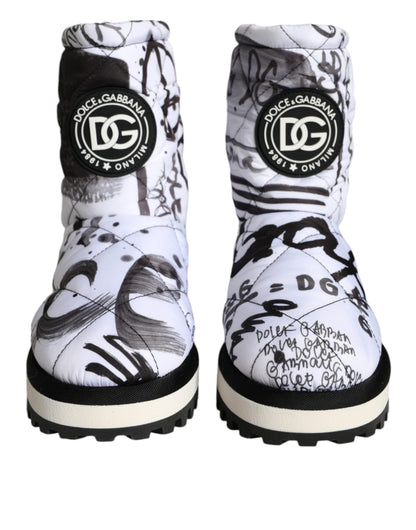 Dolce &amp; Gabbana White Padded Logo Print Mid Calf Boots Shoes