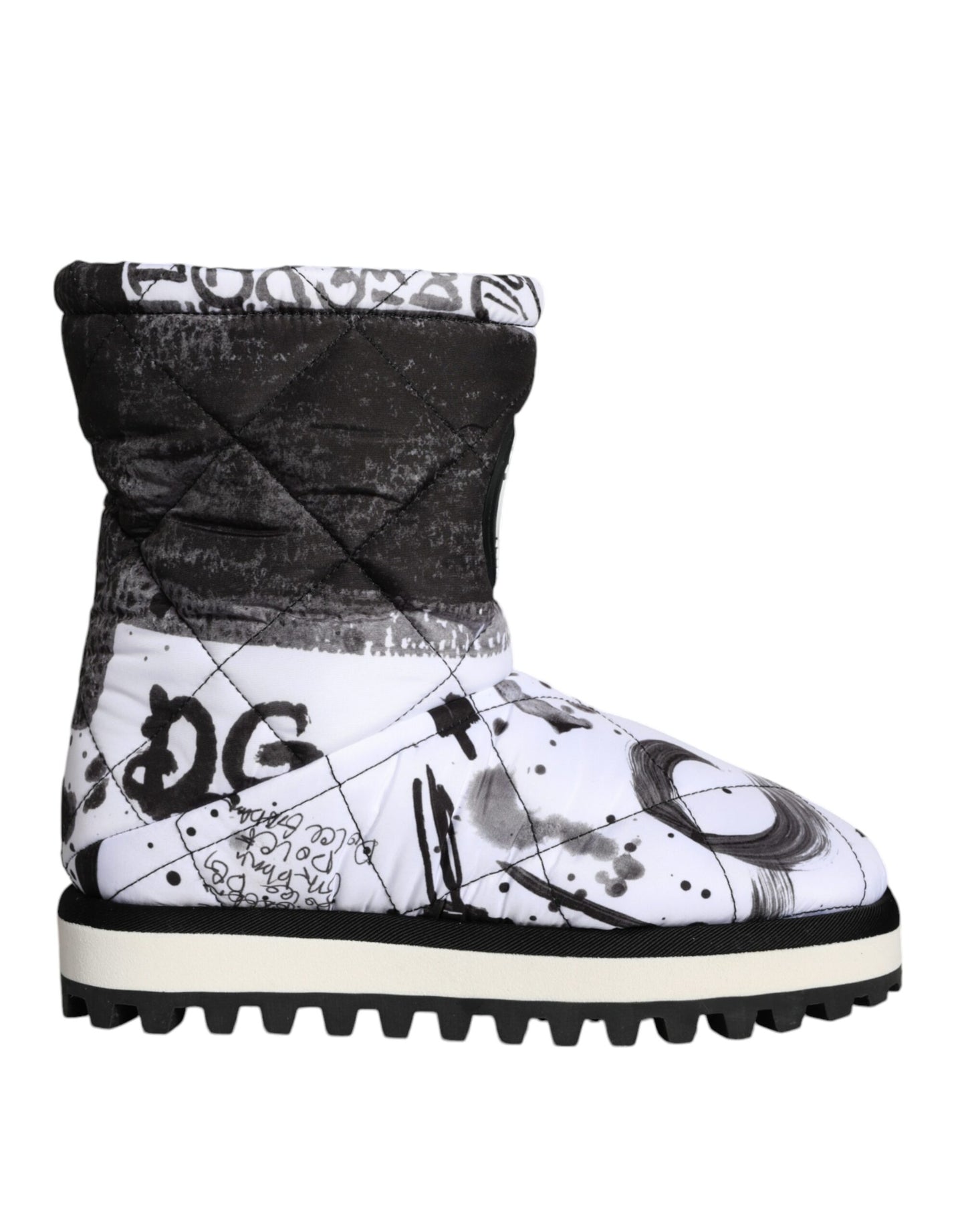 Dolce &amp; Gabbana White Padded Logo Print Mid Calf Boots Shoes