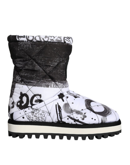 Dolce &amp; Gabbana White Padded Logo Print Mid Calf Boots Shoes