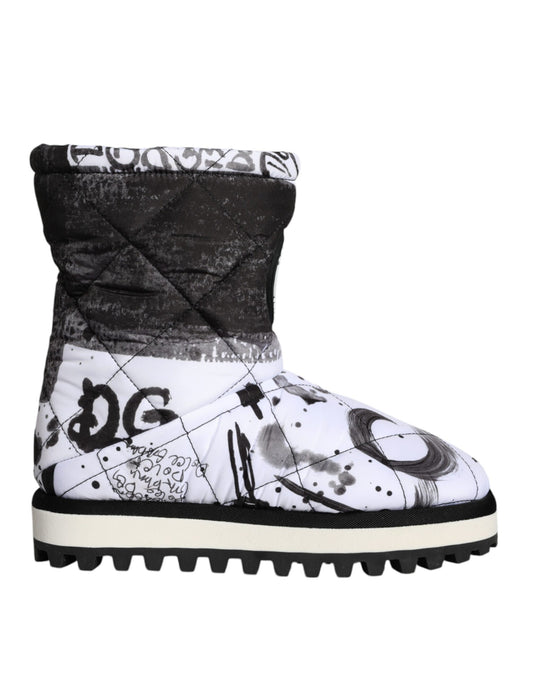 Dolce &amp; Gabbana White Padded Logo Print Mid Calf Boots Shoes