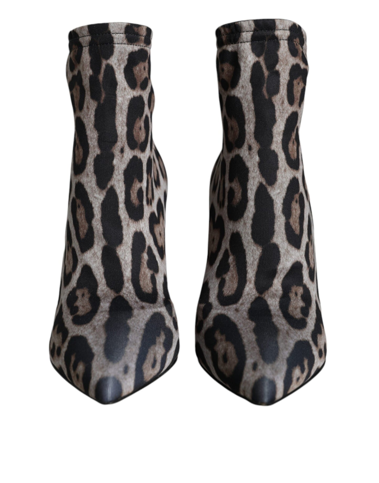 Dolce &amp; Gabbana Gray Leopard Stretch Heels Ankle Boots Shoes