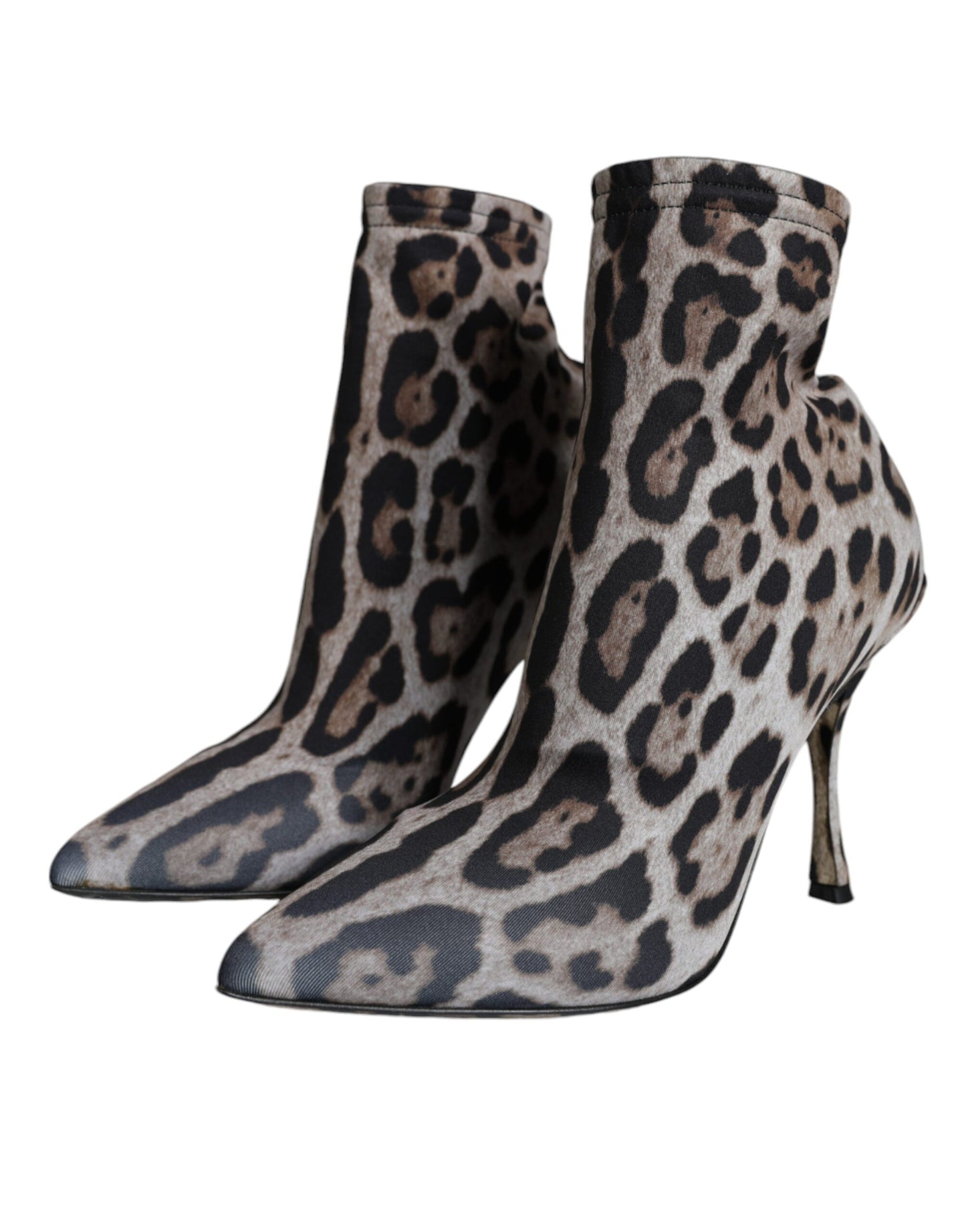 Dolce &amp; Gabbana Gray Leopard Stretch Heels Ankle Boots Shoes