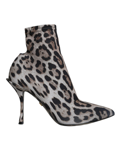 Dolce &amp; Gabbana Gray Leopard Stretch Heels Ankle Boots Shoes