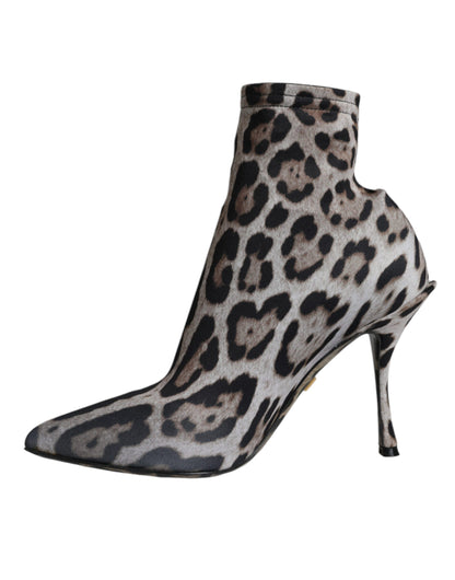 Dolce &amp; Gabbana Gray Leopard Stretch Heels Ankle Boots Shoes