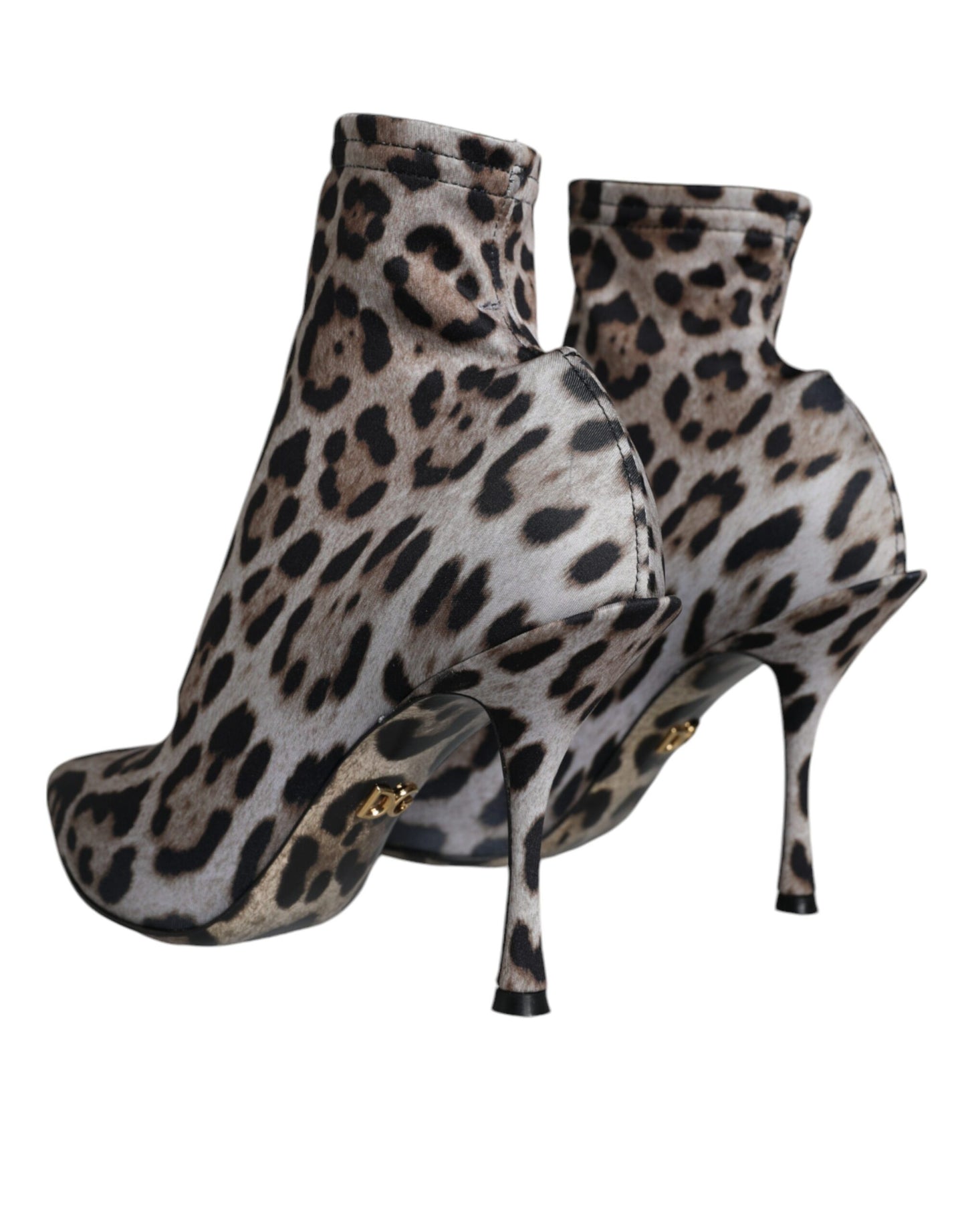 Dolce &amp; Gabbana Gray Leopard Stretch Heels Ankle Boots Shoes