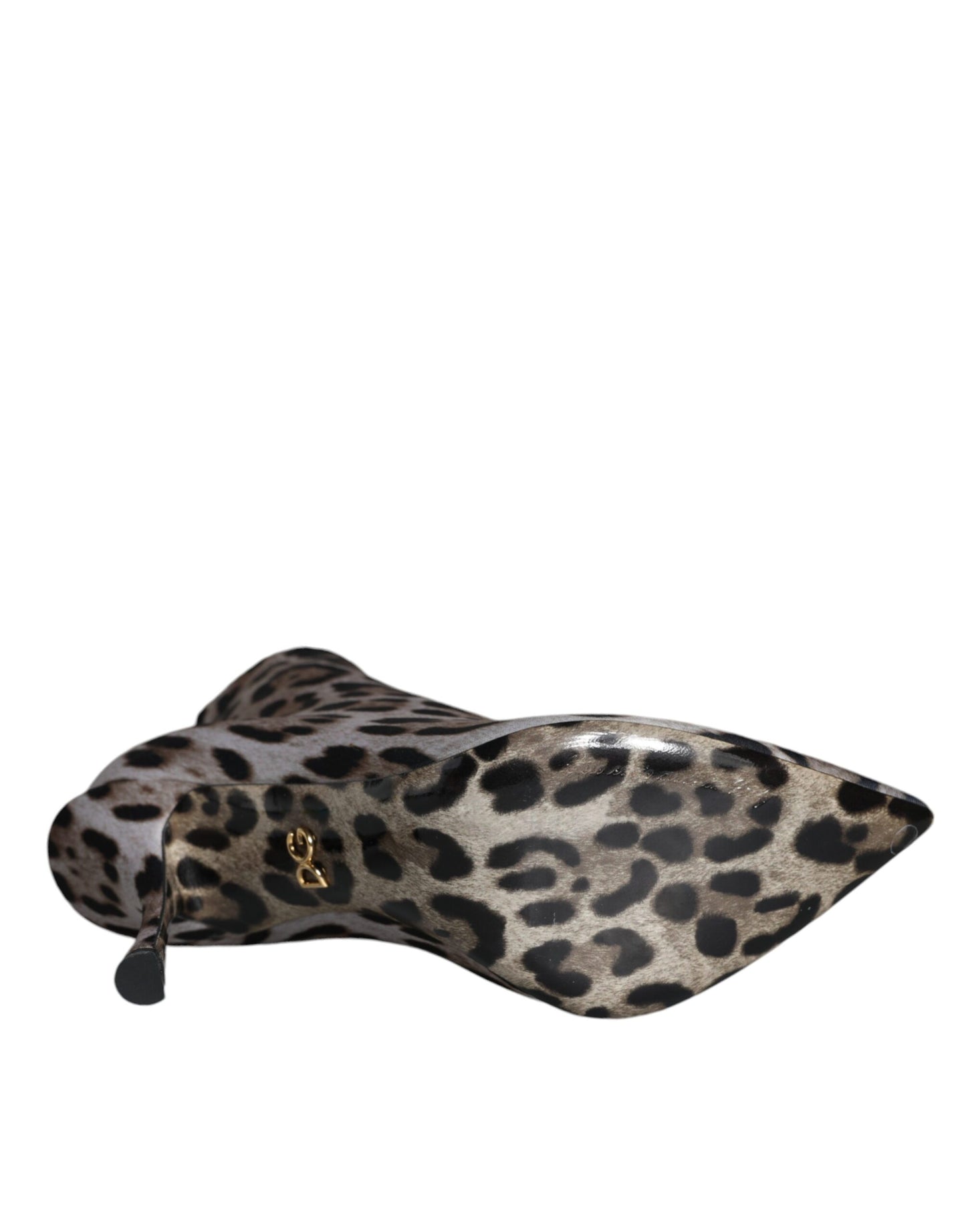 Dolce &amp; Gabbana Gray Leopard Stretch Heels Ankle Boots Shoes