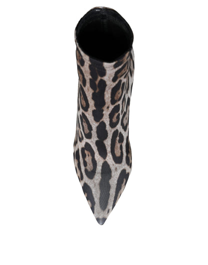 Dolce &amp; Gabbana Gray Leopard Stretch Heels Ankle Boots Shoes