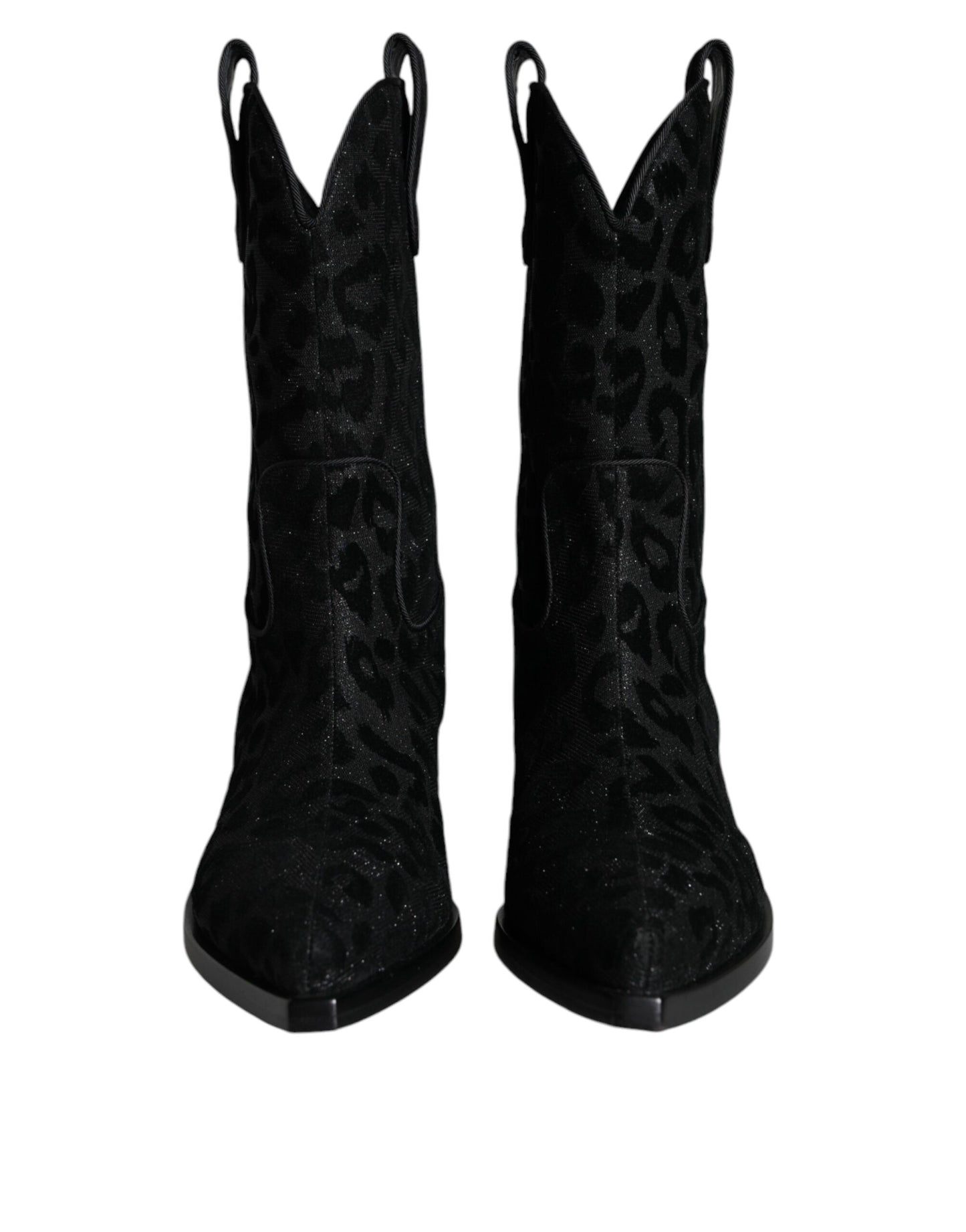 Dolce &amp; Gabbana Black Gray Leopard Cowboy Boots Shoes