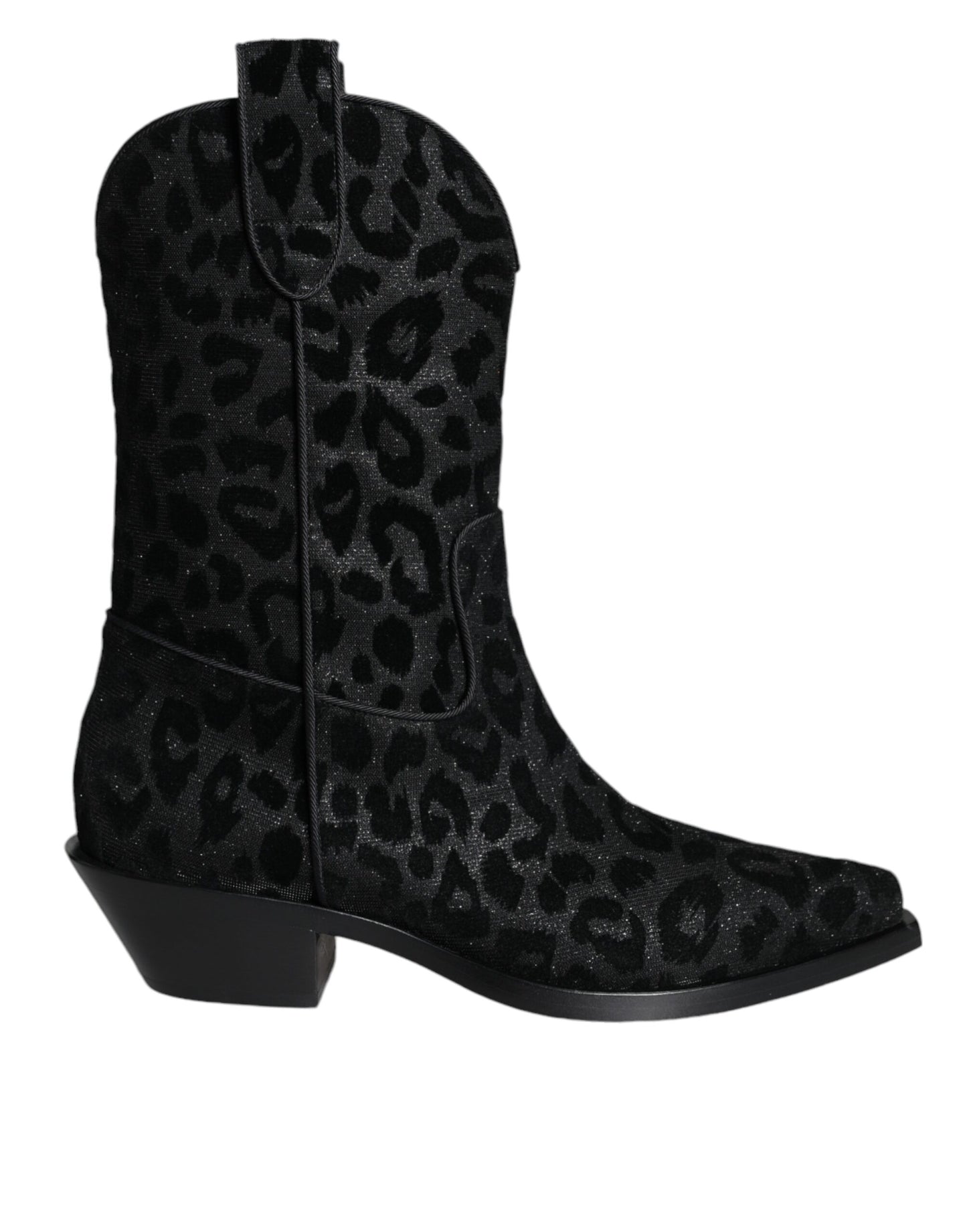 Dolce &amp; Gabbana Black Gray Leopard Cowboy Boots Shoes