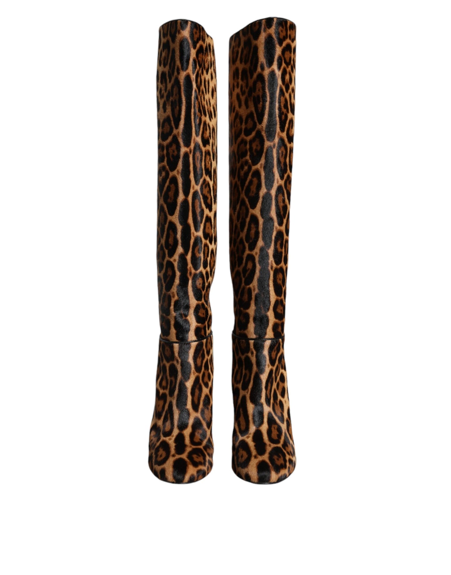 Dolce &amp; Gabbana Beige Black Leopard Knee High Boots Shoes