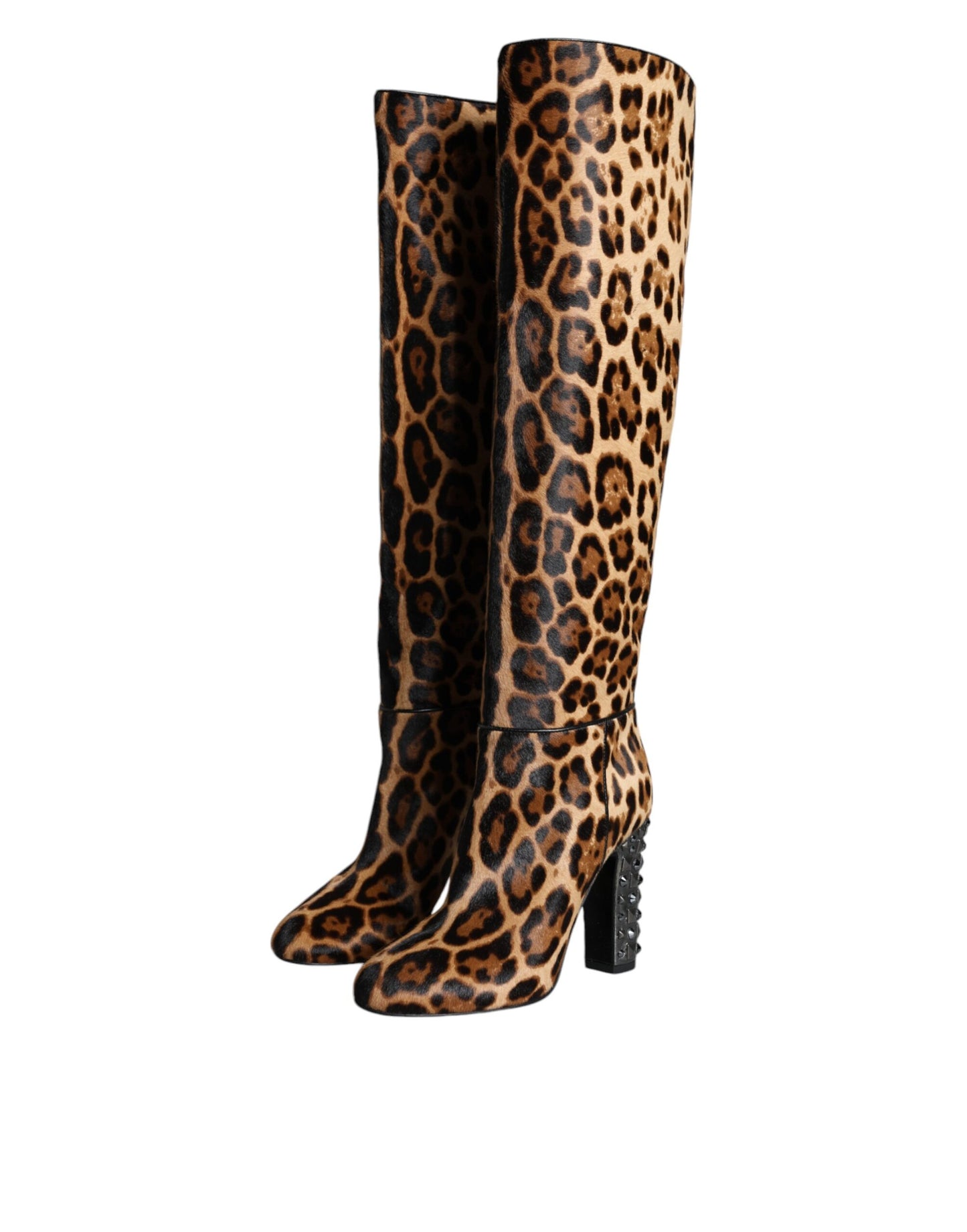 Dolce &amp; Gabbana Beige Black Leopard Knee High Boots Shoes