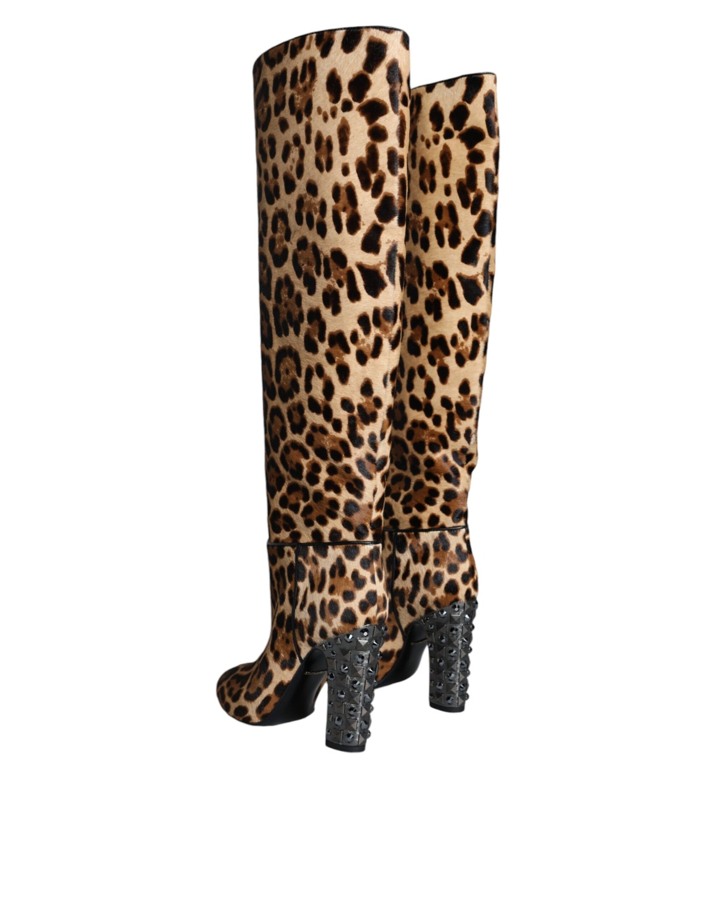 Dolce &amp; Gabbana Beige Black Leopard Knee High Boots Shoes