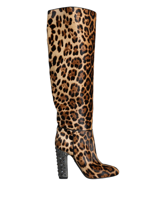 Dolce &amp; Gabbana Beige Black Leopard Knee High Boots Shoes