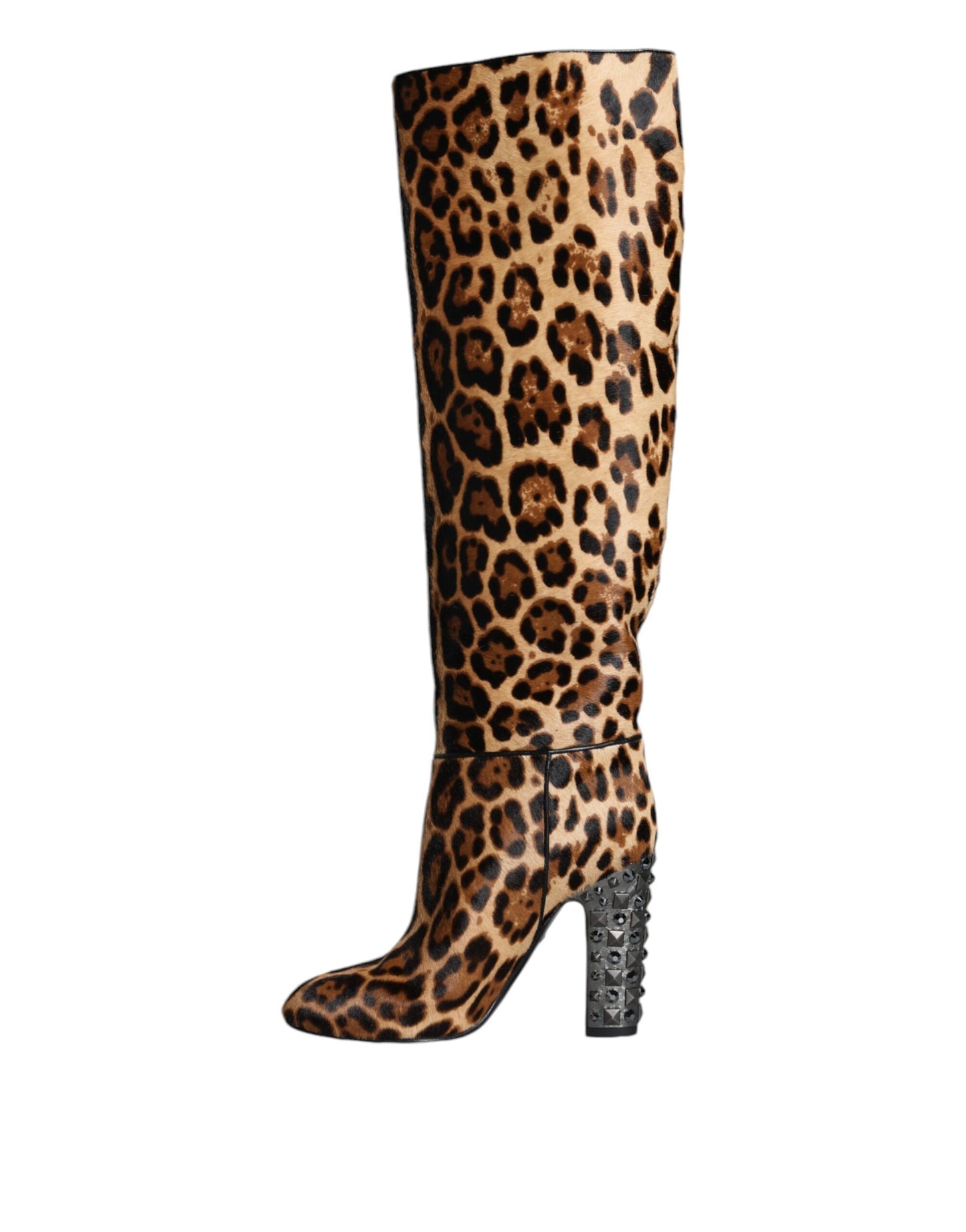 Dolce &amp; Gabbana Beige Black Leopard Knee High Boots Shoes